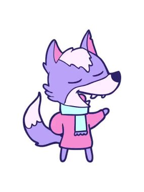 shivering motion animation of cartoon wolf in scarf laughing