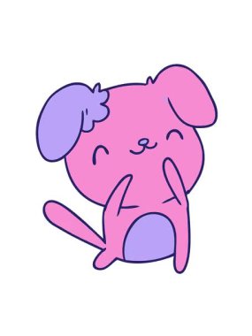 Tatlı bir kawaii köpeğinin çizgi film çiziminin titreşimli animasyonu