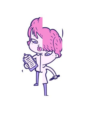 Çizgi film karakteri kadının bölünen hareketi