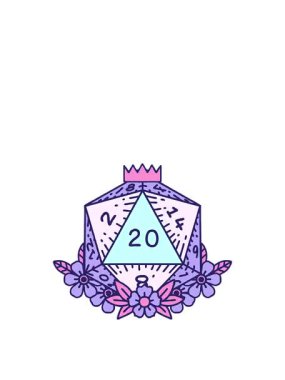 Doğal 20 D20 zarının yükseliş ve yüzme animasyonu çiçek elementleriyle yuvarlanıyor