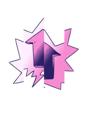 Konuşma baloncuğu ile okun pürüzsüz gradyan tarzında gösterildiği çizgi filmin hareket animasyonu bölünüyor