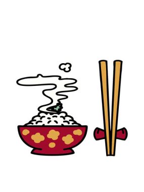 Buharda pişen pirincin hareketli animasyonu desenli kasede