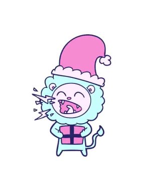 Karikatür kükreyen aslanın titreyen hareketi hediye ile