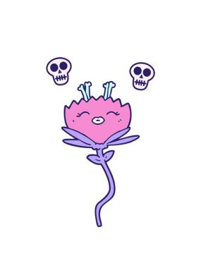 Mutlu karikatür çiçek tasarımının kafatası animasyonu