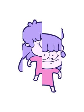 Gülen kadın çizgi film animasyonunu bölüyor.