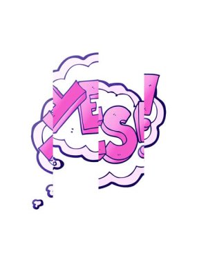 Düşünce baloncuğu çizgi filminin bölünmüş hareket animasyonu Evet sembolü