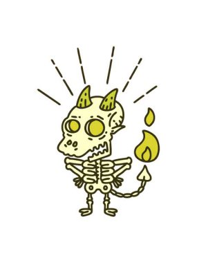 Geleneksel dövme stili iskelet iblis karakterinin renk animasyonu