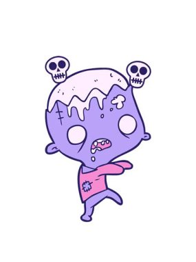 sevimli çizgi film zombisinin kafatası animasyonu