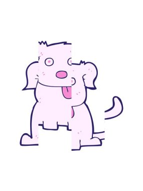 Parlak renkli çizgi film köpeğinin bölünmüş hareket animasyonu