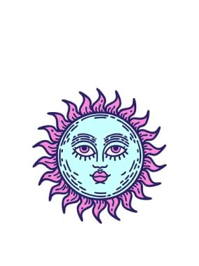 Dövmenin hareketli animasyonu geleneksel güneş stilinde.