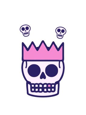 Kafatası animasyonu. İkonik dövme stili. Kafatası ve taç resmi.