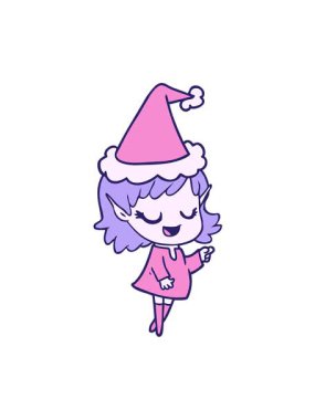 Noel Baba şapkası takan bir elf kızının çizdiği mutlu el çiziminin hareketli animasyonu.