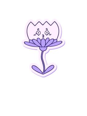 Sevimli bir karikatür çiçeğinin çıkartmasının yükselişi ve yüzüşü