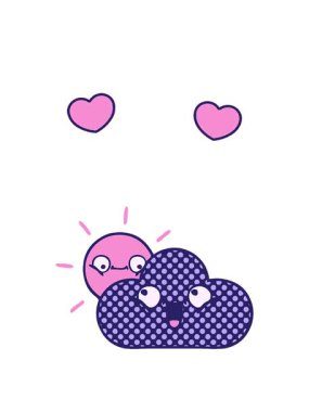 Bir fırtına bulutu ve güneşin çizgi filminin dönen kalp animasyonu.