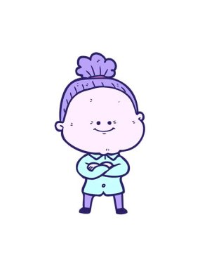 Mutlu yaşlı bir kadının hareketli çizimleri.