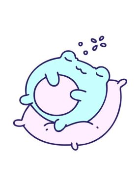 Yastığın üzerinde uyuyan şirin bir kurbağanın hareketli animasyonu.