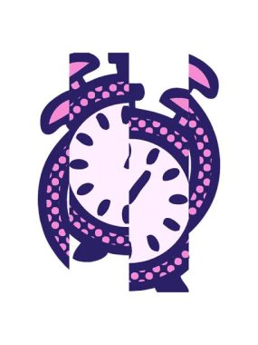 Bir çalar saatin çizgi roman stili çizgi filminin bölünmüş hareket animasyonu