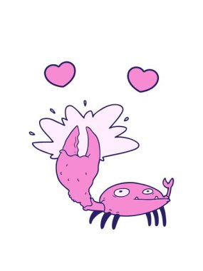 Büyük pençeli çizgi film yengecinin dönen kalp animasyonu