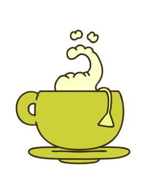 Karikatür çizgi filminin rengini değiştiren sıcak çay fincanı