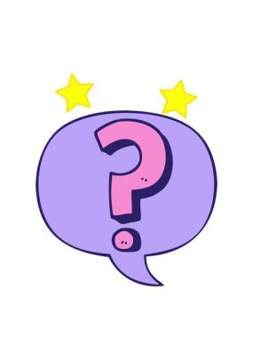 Konuşma baloncuğu ile soru işaretinin dönen yıldızları canlandırması