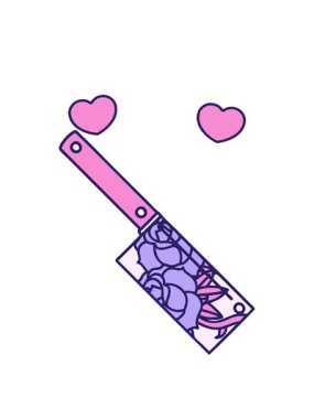 Satır ve çiçek çizgi filminin sembolik dövme imajının dönen kalpleri canlandırması