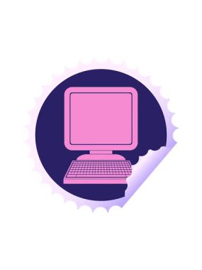 Dikkat çekici bilgisayar simgesi dairesel soyulan etiket illüstrasyonuName