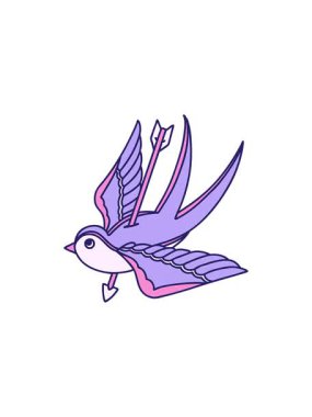 Okla delinmiş bir kırlangıcın dövmesel görüntüsünün satış animasyonu