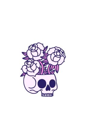 Bir kafatası ve gülün dövme stili görüntüsünün zıplama hareketi