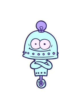 Mutlu çizgi film robotu ve ampulün animasyonunu renklendir