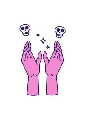 Dövme stili ellere ulaşma görüntüsünün kafatası animasyonu