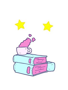 dönen yıldızlar çizgi roman ve kahve fincanının animasyonu