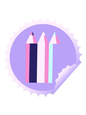 Renkli kalemlerin titreşimli hareket animasyonu illüstrasyon yuvarlak etiket damgası