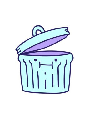 Metal bir çöp kutusunun karikatürünü salla ve durdur