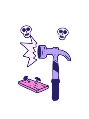 el animasyonu dönen kafatasları çizilmiş bir çekiç ve çivi karalaması