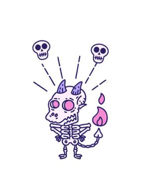 geleneksel dövme stili iskelet iblis karakterinin kafatası animasyonu