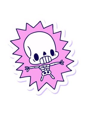 Çizgi film çizimleri Kawaii 'nin elektrik çarpan iskeletinin neon ışık efekti animasyonu