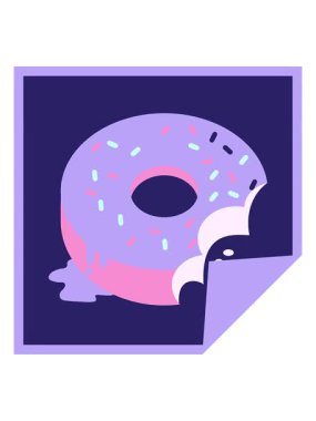 Isırılmış donut grafik vektör illüstrasyon kare etiketinin canlandırmasını bob ve duraklat