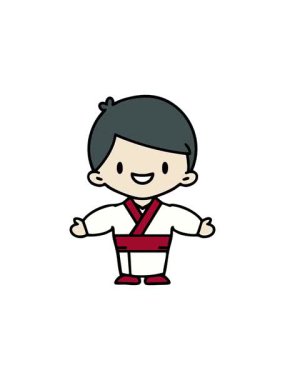 Geleneksel giysiler içinde kollarını açmış Japon bir adamın hareketli animasyonu.