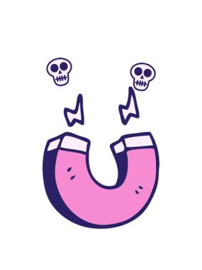 Bir karikatür karikatür mıknatısının kafatası animasyonu