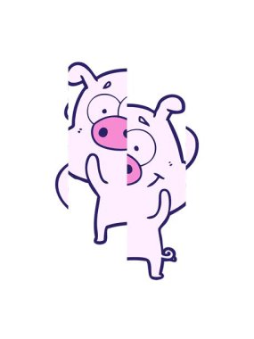 Neşeli çizgi film domuzunun bölünmüş hareketi.