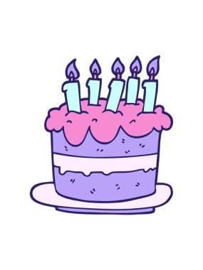 Karikatür doğum günü pastasının hareketli baskısı