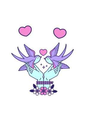 Dövmenin dönen kalpleri geleneksel bir şekilde elleri bağlı ve yutuyor.