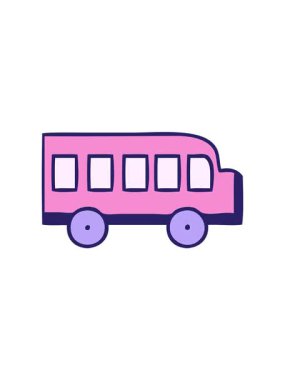 Okul otobüsünün sevimli çizgi filminin dönen hareketli animasyonu