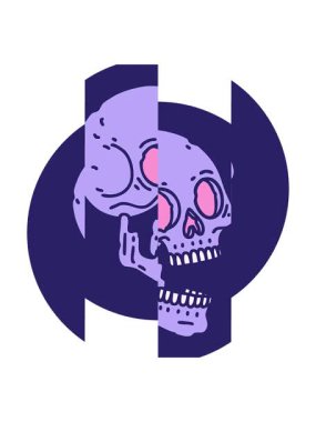 Bir kafatasının ikonik dövme tarzının bölünmüş hareket animasyonu