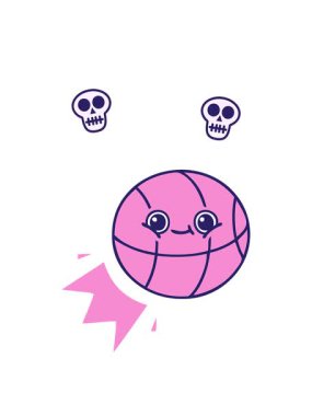 bir basketbol topunun düz renkli retro çizgi filminin kafatası animasyonu