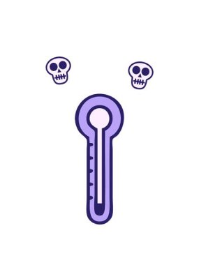 Bir cam termometrenin çizgi filminin dönen kafatası animasyonu