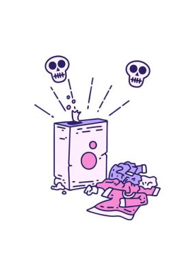 Geleneksel dövme stili deterjan ve giysi yığınının resimlerinin dönen kafatası animasyonları