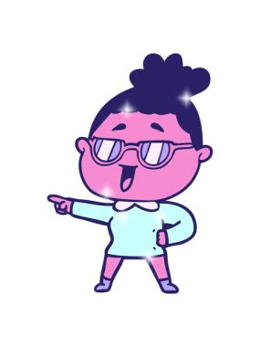 Gözlük takan mutlu bir kadının çizgi film animasyonu.