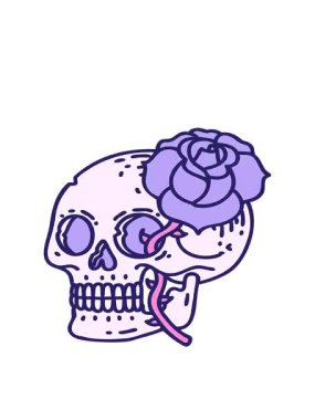 Bir kafatası ve gülün ikonik dövme şeklindeki hareketli animasyonu