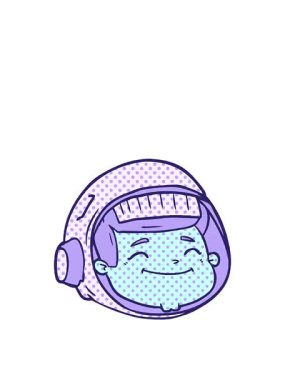 Çizgi film astronot yüzünün yükselişi ve yüzüşü